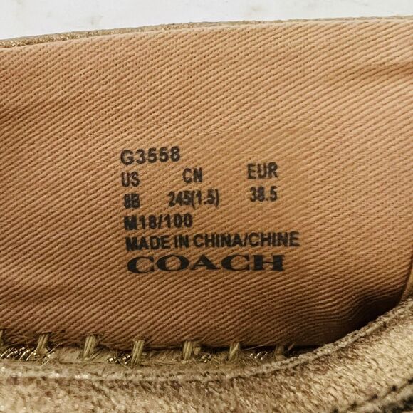 COACH Casey Metallic Gold Leather Slip-On Espadrille Flats - US 8 - Picture 5 of 10